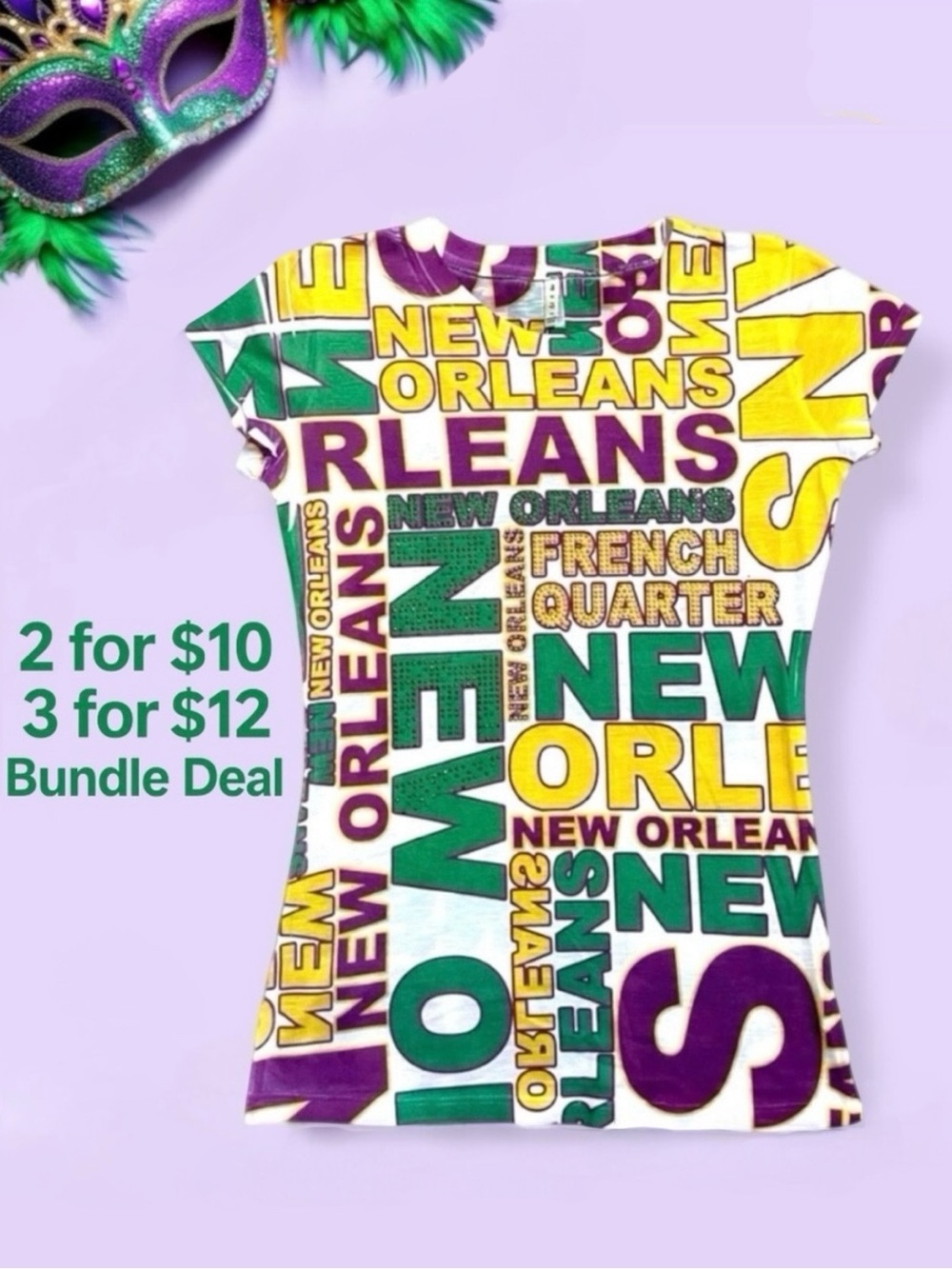 Mardi Gras Bling T-Shirt M – New Orleans French Quarter Graphic Tee
